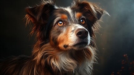 Naklejka premium Closeup Portrait of Australian Shepherd Dog With Beautiful Brown and Black Coat