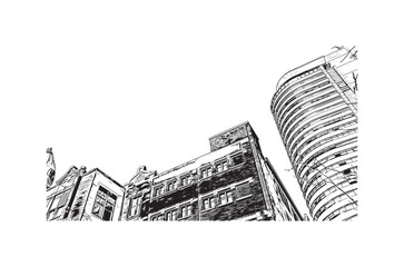 Building view with landmark of  Rotterdam is the city in the Netherlands. Hand drawn sketch illustration in vector.