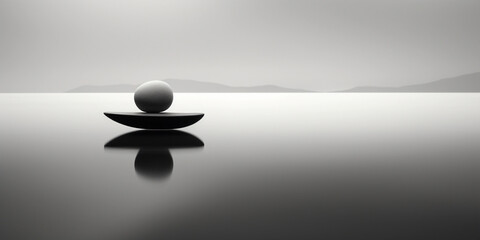Minimalistic, black and white, abstract art piece representing the tranquility of meditation, a Zen vibe