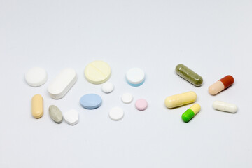 Various forms and sizes of pills