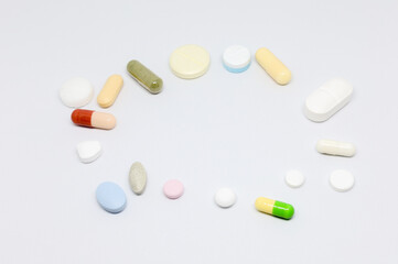 Various forms and sizes of pills