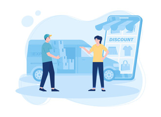 The courier delivers the goods to the customer concept flat illustration