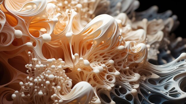Organic biopolymer installation, art object closeup.