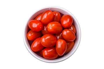 Fresh tasty cherry tomatoes in a white ribbed bowl