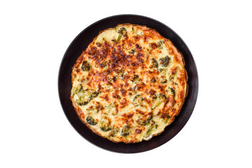 Delicious quiche with broccoli, cheese, chicken, spices and herbs