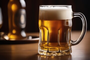 glass of beer on wooden table