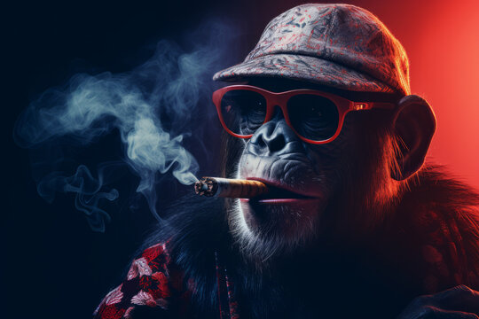 A Monkey smokes a cigarette