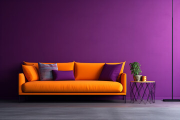 Corner fabric sofa near vibrant wall
