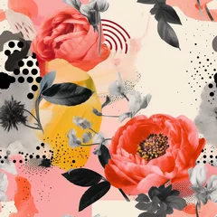 Rolgordijnen Flowers repeat pattern collage boho colorful abstract stylish luxury © Roman