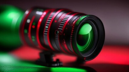 Fototapeta na wymiar Close-up view of camera lens, blurred background