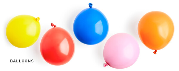 Colorful party balloons collection isolated on white background.
