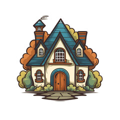 House illustration in cartoon style clipart 