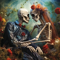 Skeletal compassionate love in grave