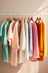 cloth hanger rack with colorful casual tshirt summertime concept mockup rack for retail concept