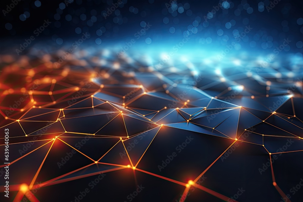 Poster Abstract polygonal space low poly dark background with connecting dots and lines. Connection structure. 3d rendering, Abstract Background Science Technology, AI Generated