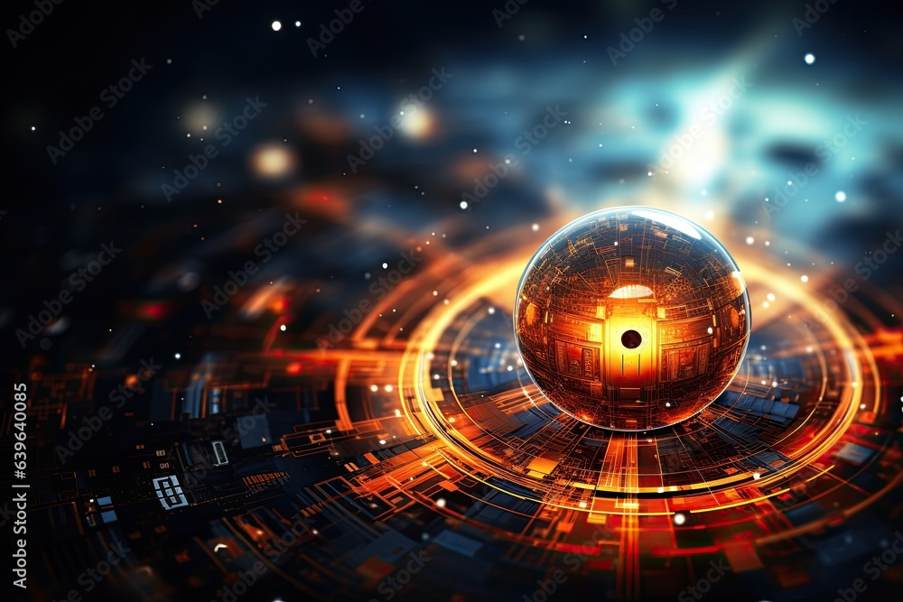 Aufkleber abstract technology background with a glowing sphere and a padlock, abstract background science tech