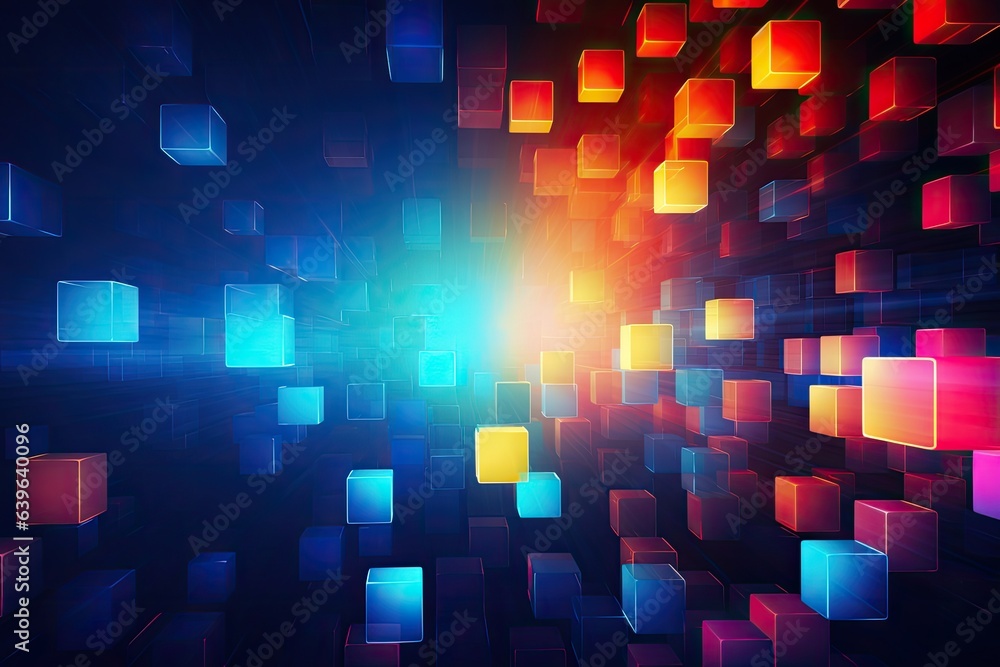 Poster abstract background with blue and red cubes in the center of the image, abstract background with col