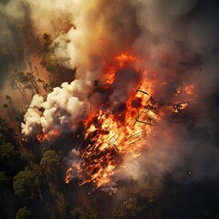 Obraz premium Raging forest fires. Ecological catastrophy. Fire and smoke. view from above. Hell on earth.