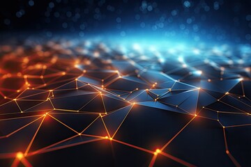 Abstract polygonal space low poly dark background with connecting dots and lines. Connection structure. 3d rendering, Abstract Background Science Technology, AI Generated