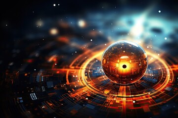 abstract technology background  with a glowing sphere and a padlock, Abstract Background Science Technology, AI Generated