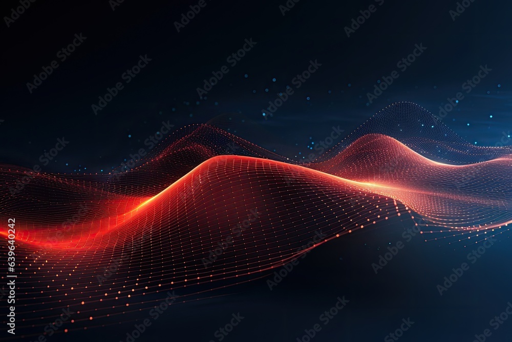 Poster abstract digital wave with particles on dark background. 3d rendering, abstract digital background w
