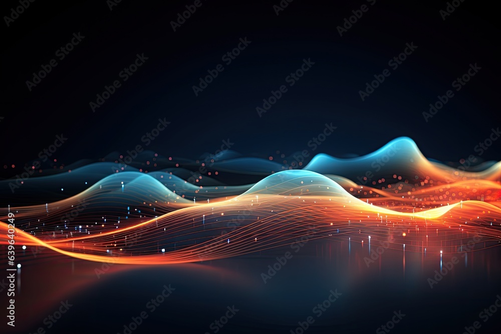 Sticker abstract wave background with glowing lines and particles illustration. abstract digital background 