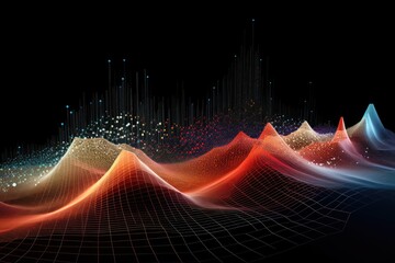 abstract vector background with dynamic waves and particles. 3d illustration, Abstract data wave points 3D graph combination, AI Generated