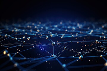 3d rendering of abstract technology background with connecting dots and lines. Network concept, Abstract background with binary code flowing through a network of interconnected nodes, AI Generated