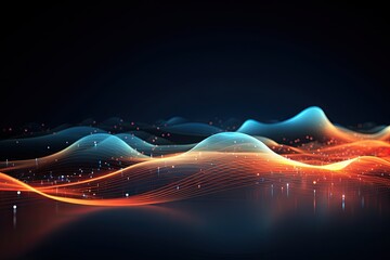 abstract wave background with glowing lines and particles illustration. Abstract digital background with flowing waves and data points, AI Generated
