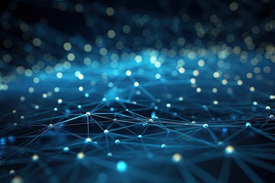 3d rendering of abstract technology background with connection lines. Network concept, Abstract digital background with binary code flowing through a network of interconnected nodes, AI Generated