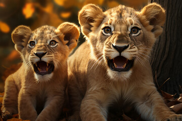 Obraz premium A baby lion cub roars