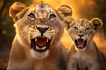A baby lion cub roars