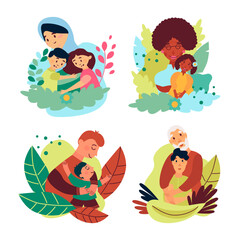 Collection of vector illustrations of happy family