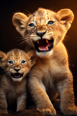 Obraz premium A baby lion cub roars
