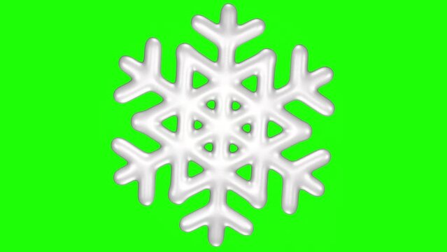 3D animation of a beautiful big silver snowflake  on a green screen. The concept of winter and winter holidays.