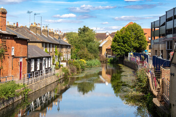 View from a bridge on the River Lee at Hertford, Hertfordshire