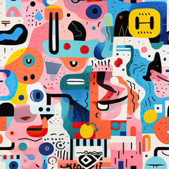 Cute childish abstract collage repeat pattern kids art