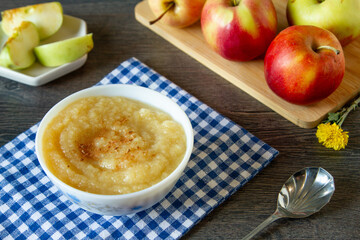 Homemade apple puree with fruit an spices