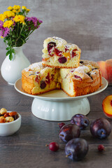 Homemade rustic fruit cake on a table