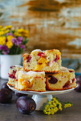 Homemade rustic fruit cake on a table