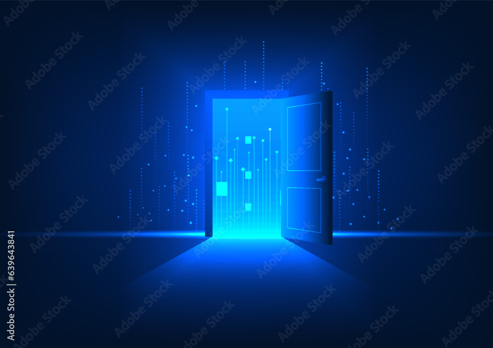 Poster technology background gateway to the world of technology that accesses information and communication