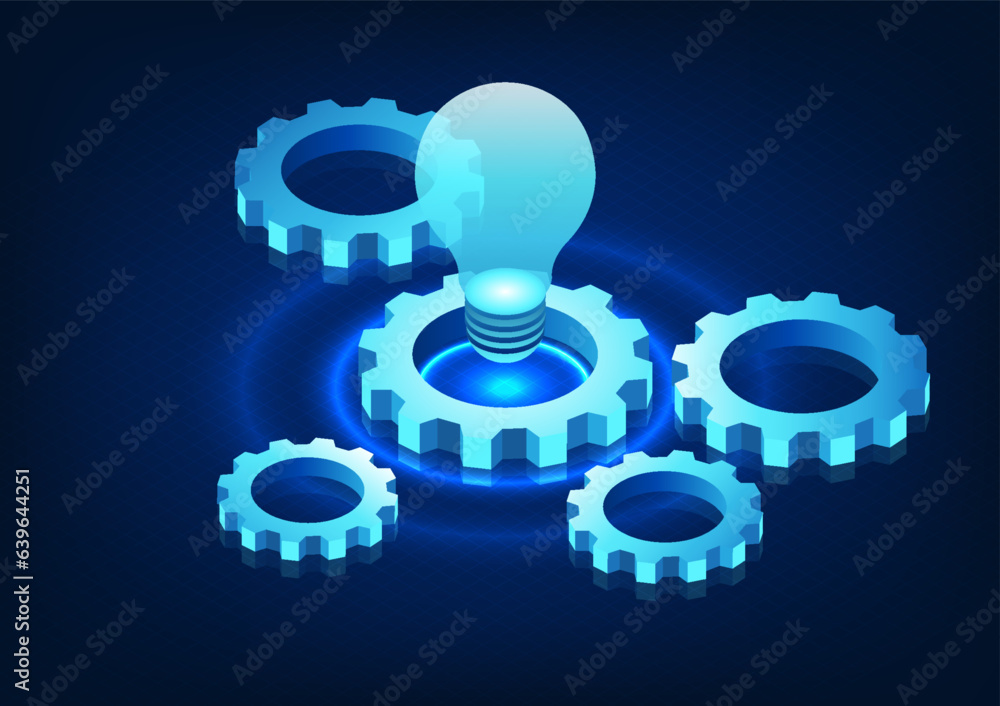 Poster gear technology with light bulbs set on gears refers to find more information from the internet netw
