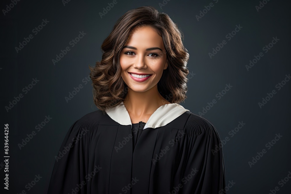Poster caucasian woman judge background smiling generative ai