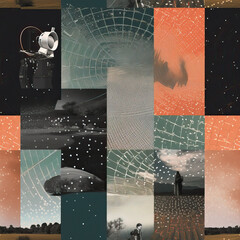 Radar satellite communication connectivity illustration collage repeat pattern technology futuristic pop art retro  - obrazy, fototapety, plakaty