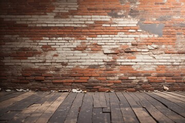 Fototapeta premium old room with brick wall, vintage background.