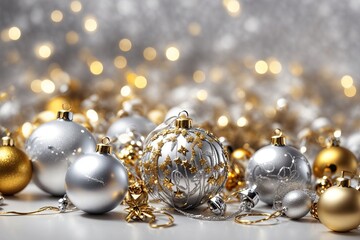 Christmas decorations bubbles background on blured background