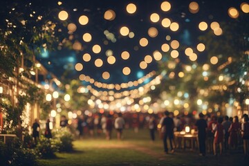 Abstract Blurred image of Night Festival in garden with bokeh for background usage - obrazy, fototapety, plakaty