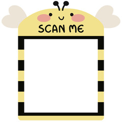 Cute Bee.Scan me QR code template. QR code frame illustration for mobile apps, payment apps and more.