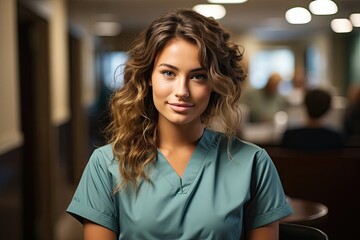 Caucasian Woman Medical Assistant Background Extremely Gorgeous Generative AI