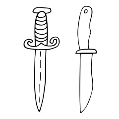 knives doodle style, hand drawn vector illustration